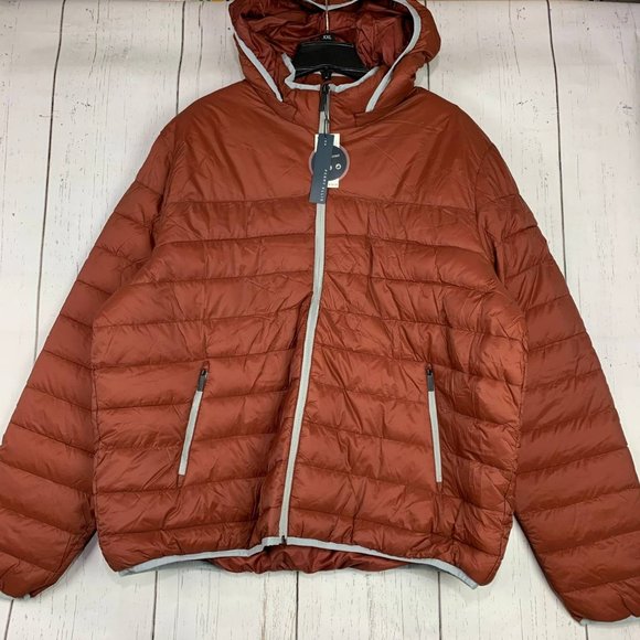 $150 Perry Ellis 2XL Puffer Jacket Removable Hoodie‎ Orange New Men - Picture 1 of 5